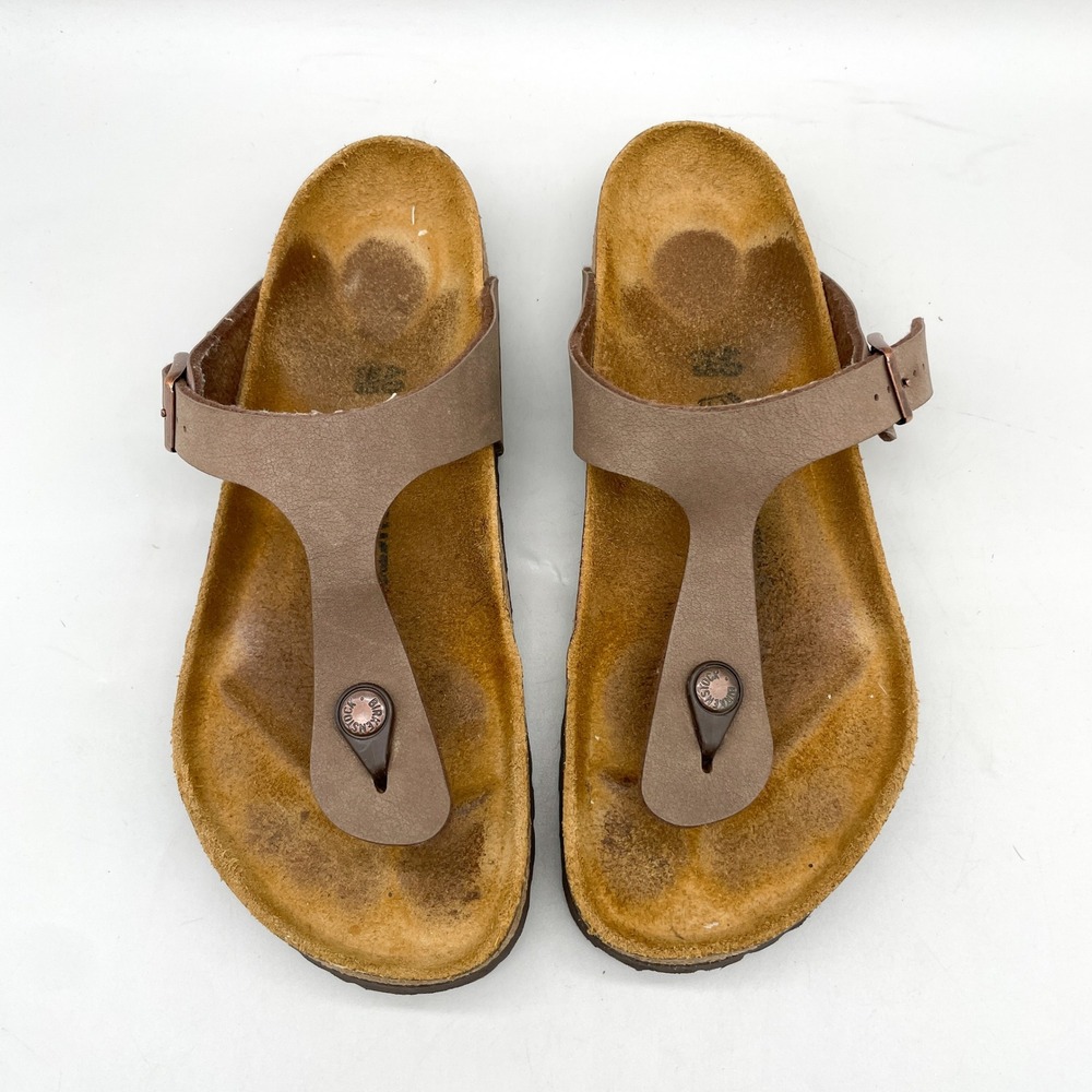 Birkenstock Gizeh Womens 40 9 Mocha Brown Birko Flor Cork Thong Sandals Boho